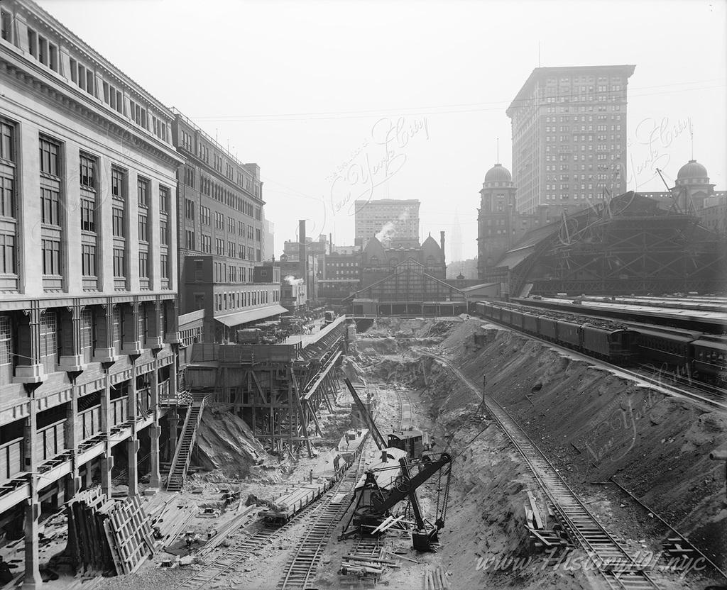 A straight perspective following the direction of the newly laid train tracks which would help to service thousands, and eventually millions of commuters a day.