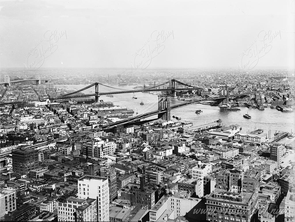 Spectacular view, looking east from the Singer Tower - all three East River Bridges are visible from this perspective.