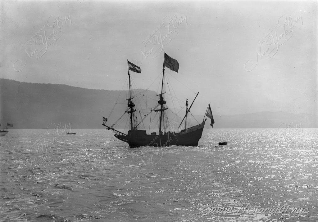 Henry Hudsons' vessel, the "Half Moon" is reconstructed and sailed in the river as part of the Hudson-Fulton Celebration in 1909.