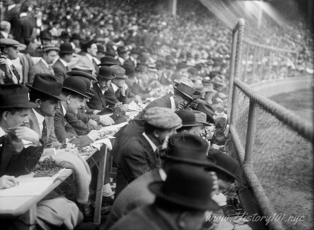 Photograph of spectators enjoying a Yankees game at the Polo Grounds.