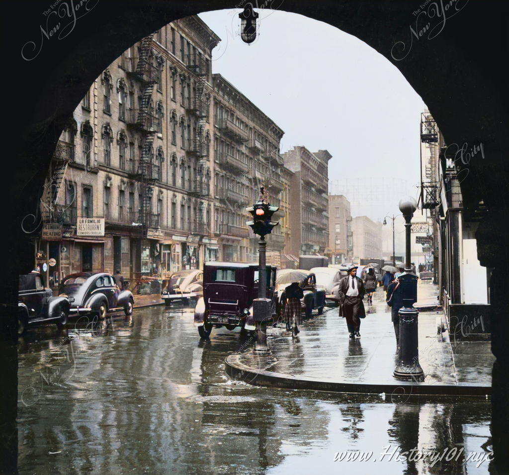 Delve into Al Aumuller's 1947 iconic photo capturing a rainy day on 110th Street in NYC, a vivid window into mid-20th century urban life
