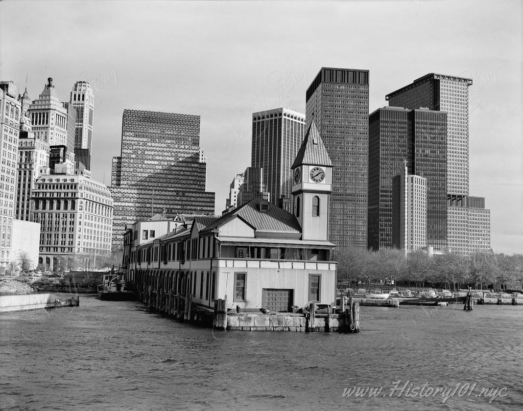 Photograph of the Hudson River and West end of Pier A, Battery Place, New York City.