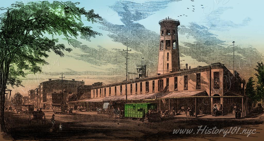 An illustrative engraving of the original Market on 6th Avenue.
