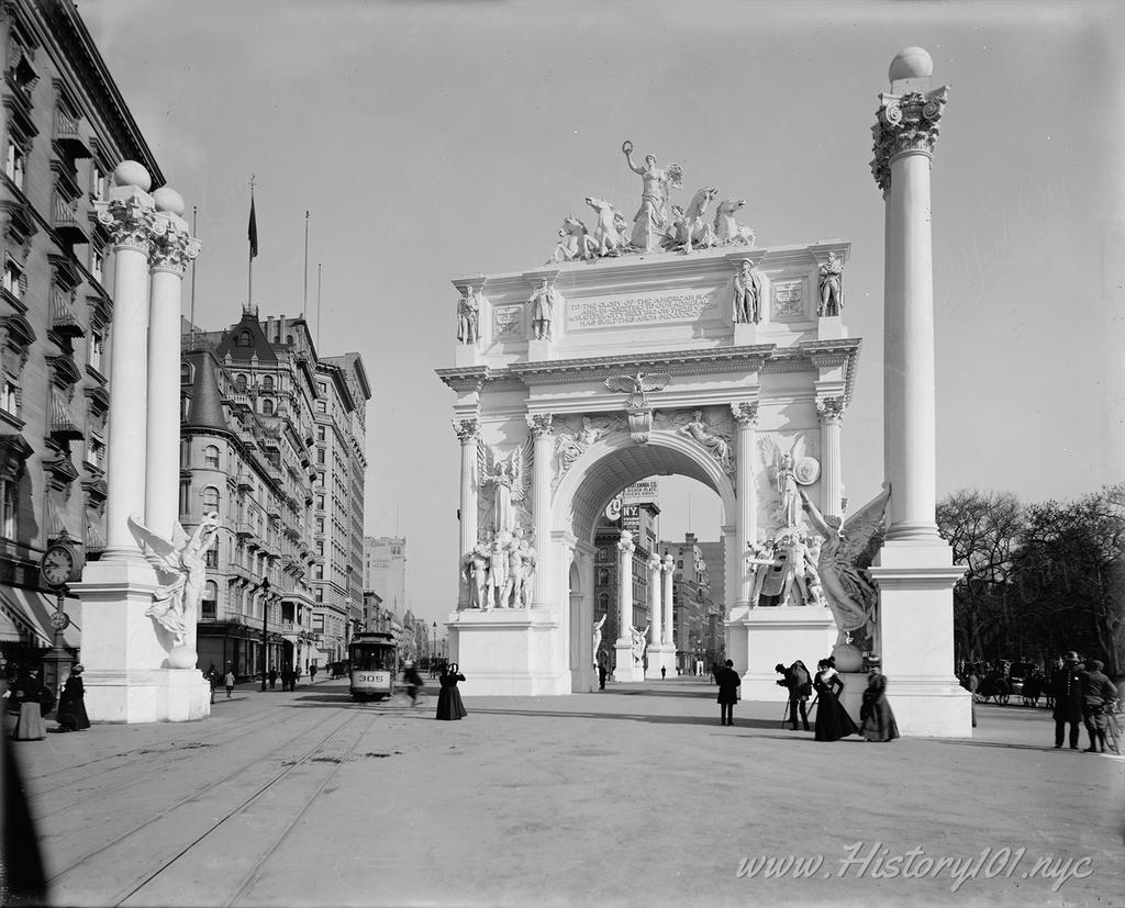 The Dewey Arch was a triumphal arch that stood from 1899 to 1900 at Madison Square in Manhattan. It was erected for a parade in honor of Admiral George Dewey.