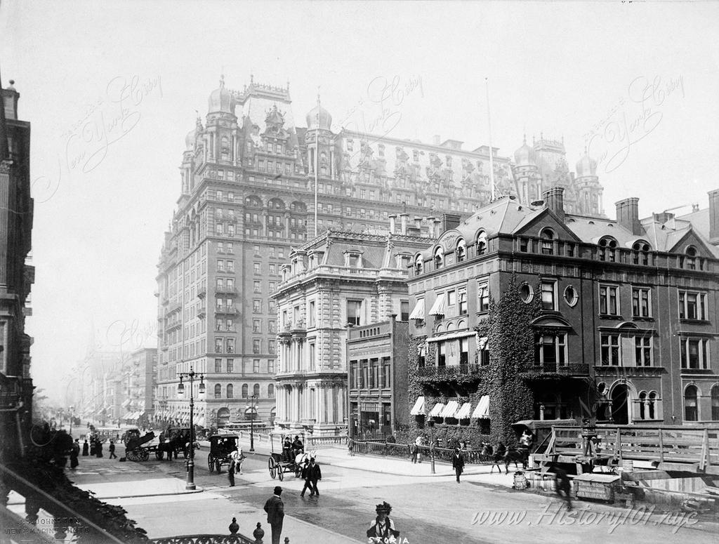 Photograph of the Waldorf-Astoria built in 1893 on 5th Avenue, south from 35th Street.