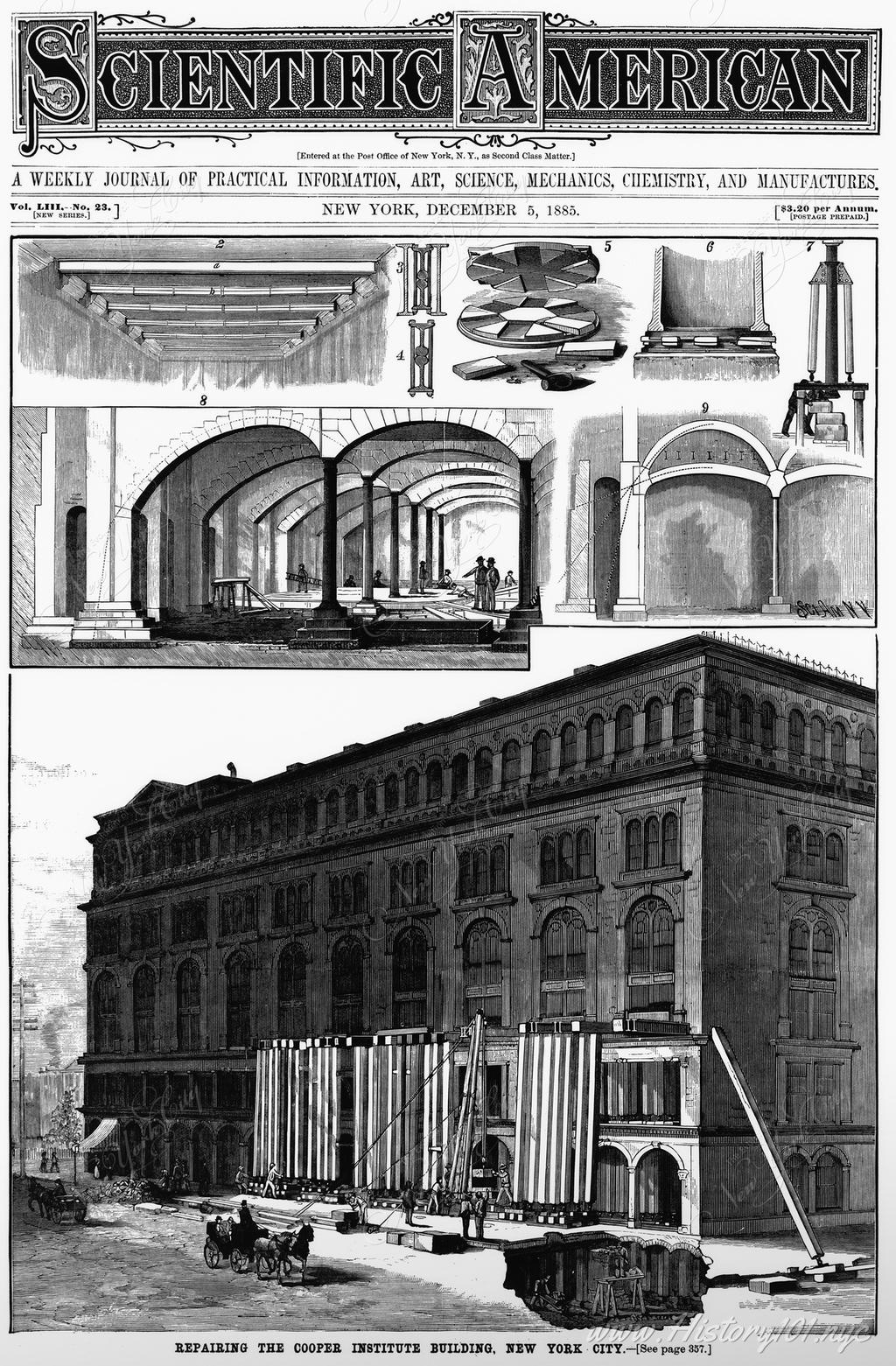 Magazine Illustration depicting the completion of Cooper Union for the Advancement of Science & Art