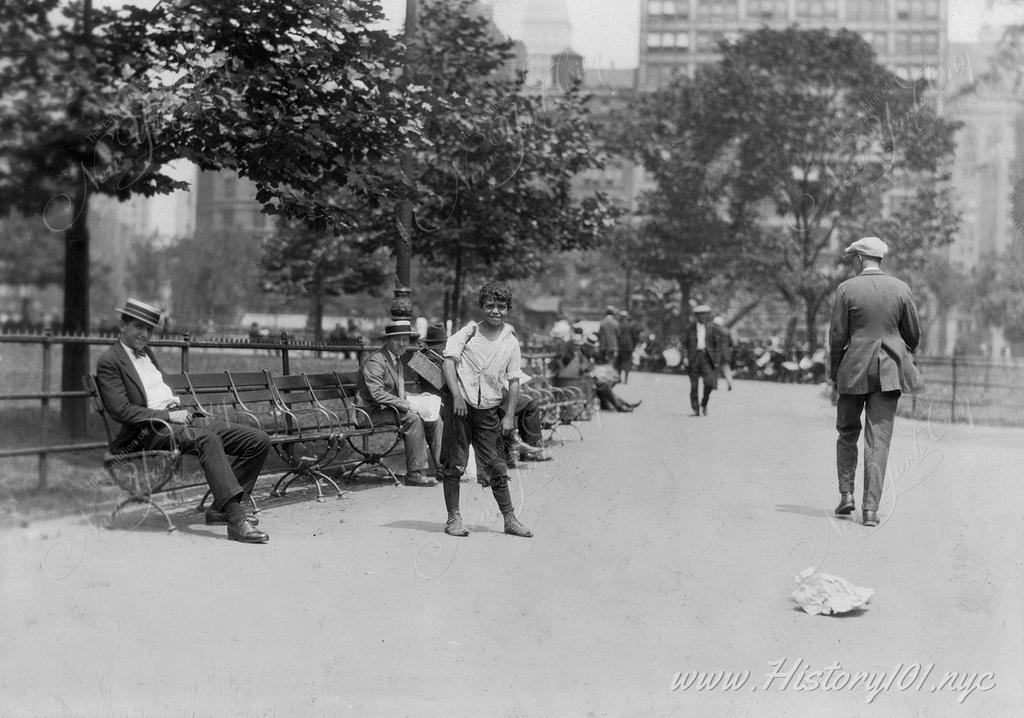 Photograph of 11 year old Tony, who shines shoes in Union Square making anywhere from $2 to $4 per day.