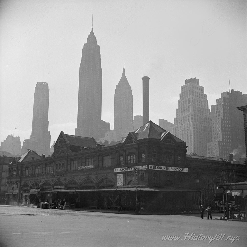 Photograph of South Street with downtown Manhattan's iconic skyline in the background.