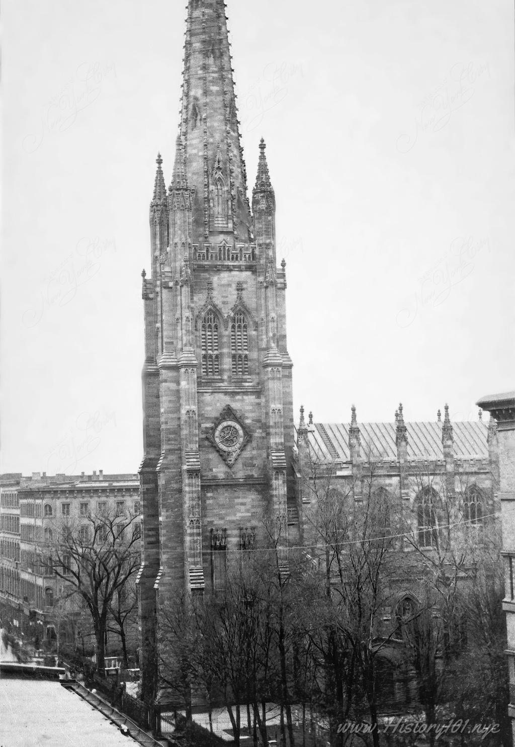 An early photograph of Trinity Church on Broadway next to Wall Street. Taken by George Stacy in 1863.