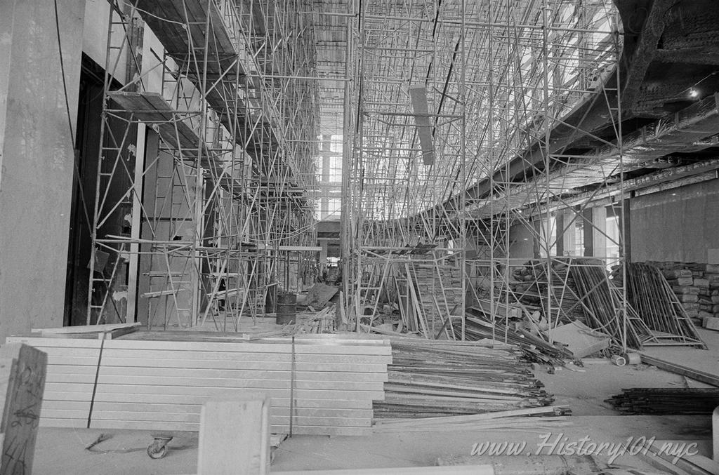 Photograph of the interior of the World Trade Center Lobby under construction.