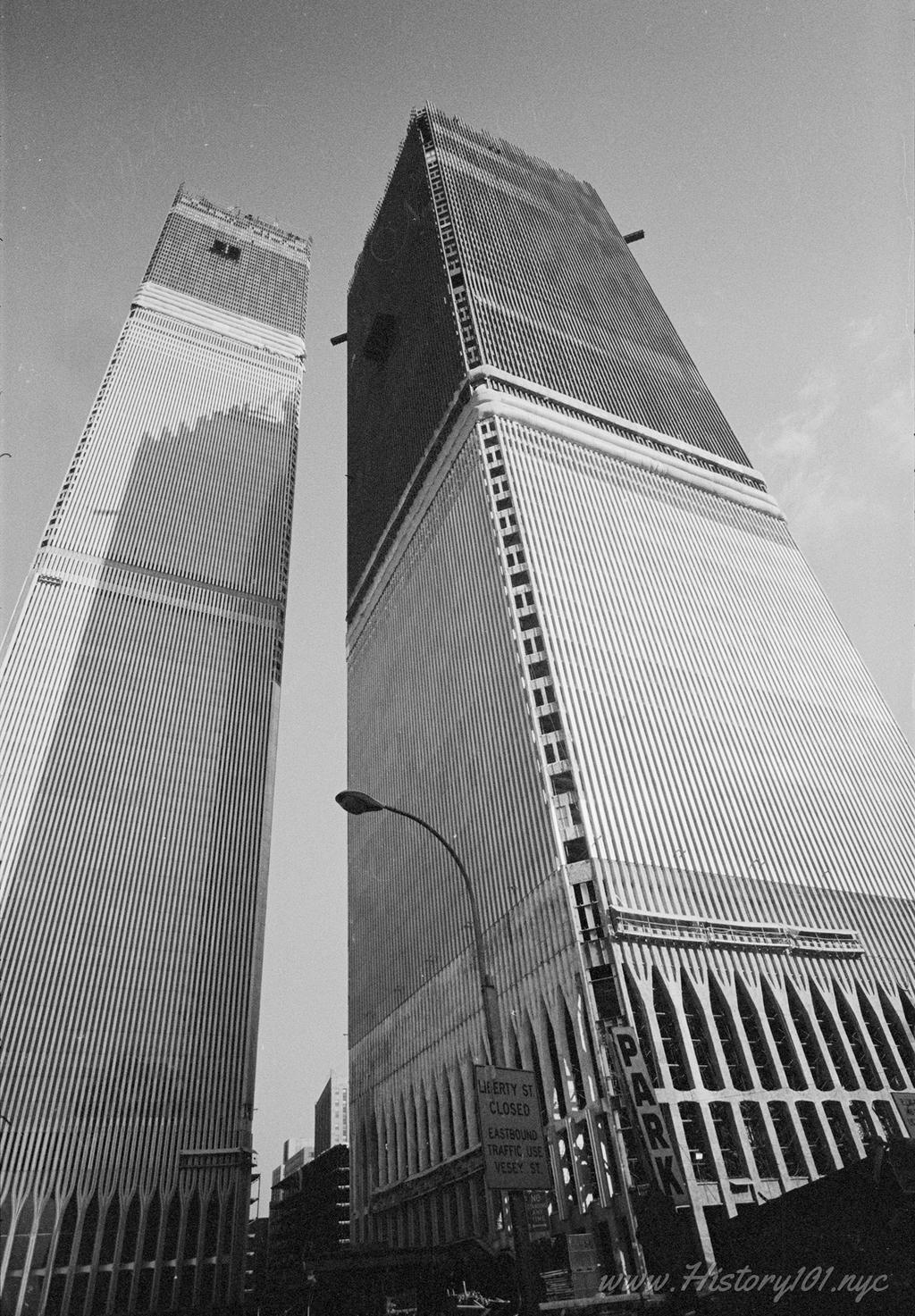 The construction of World Trade Center 1 and 2, colloquially known as the Twin Towers.