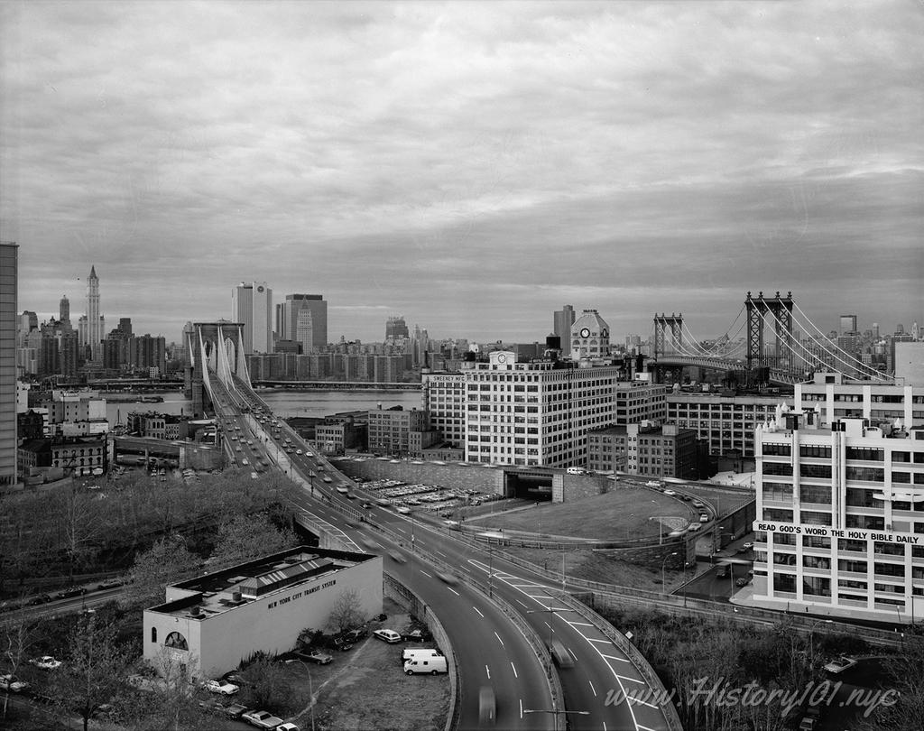 Photograph of Brooklyn with Lower Manhattan skyline in the background.