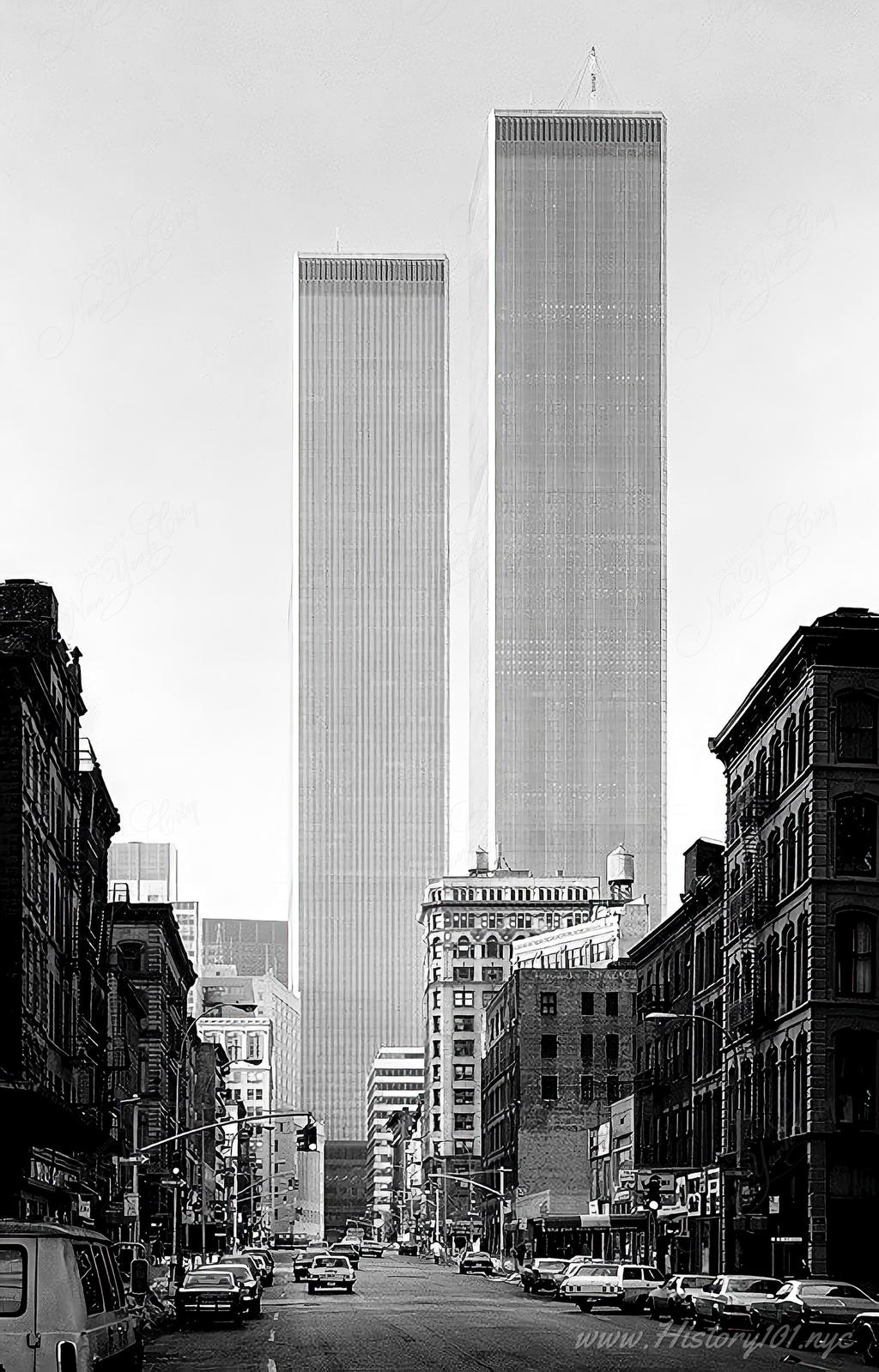 Photograph of the Lower East SIde, looking down Henry Street towards the World Trade Center.