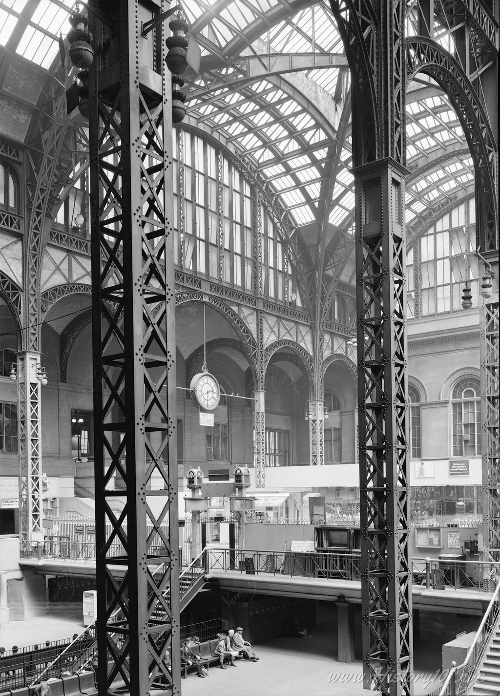 Photograph of the steel support beams of Pennsylvania Station's famous Main Concourse.