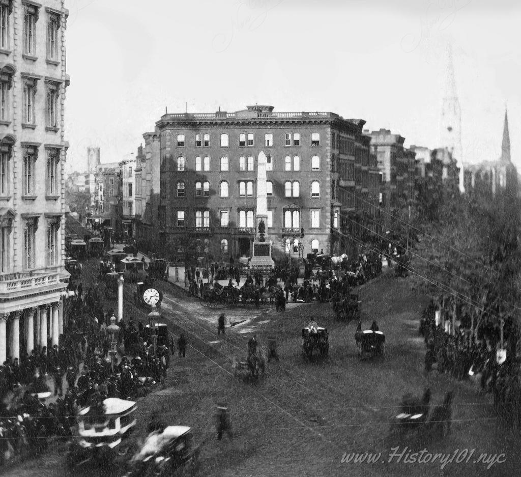 Aerial View of General Worth Square on 25th Street between Broadway and Fifth Avenue. It is the second oldest monument in any New York City park.