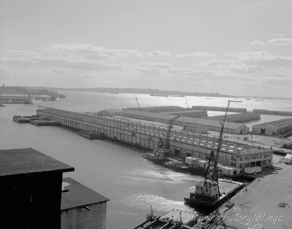 Photograph of New York Barge Canal, Gowanus Bay Terminal Pier, East of bulkhead supporting Columbia Street, Brooklyn.