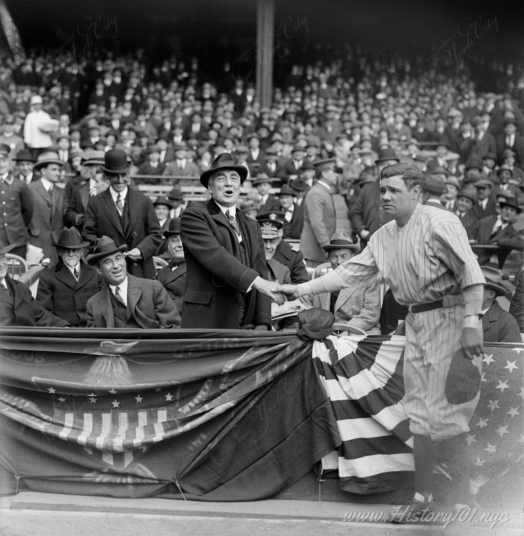 Babe Ruth shaking hands with President Warren Harding