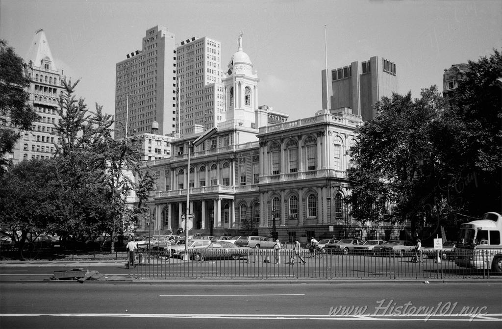 Photograph of New York City Hall and City Hall Park taken from the southeast.