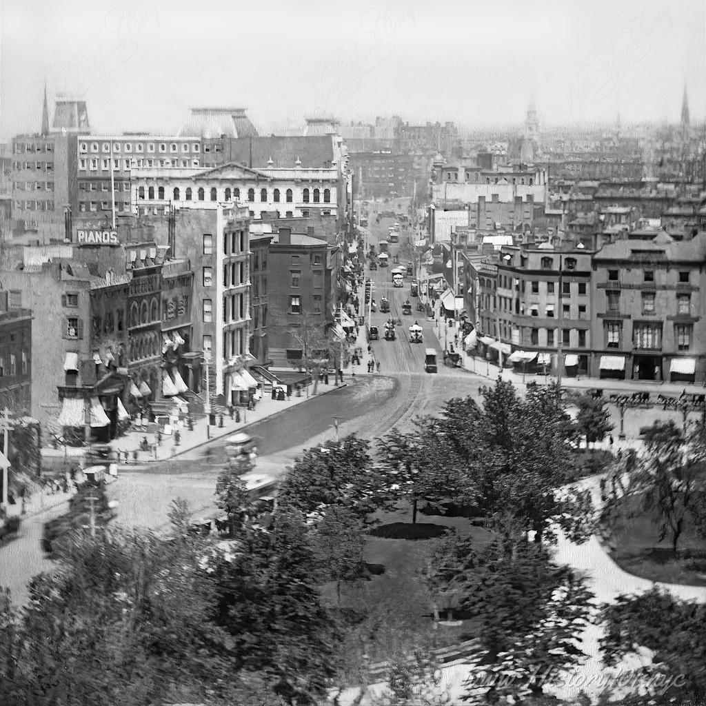 Light Traffic at Union Square and Broadway, NYC in 1868