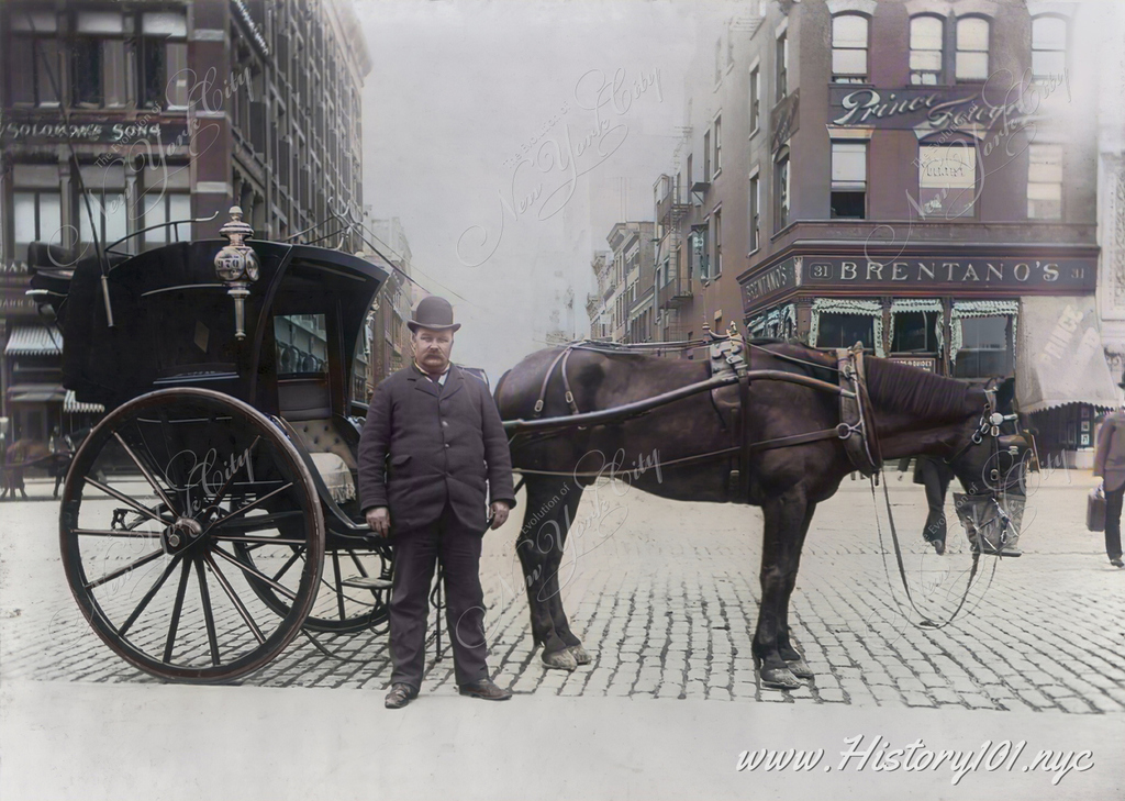 Discover the 1896 photograph capturing NYC's hansom cab driver, a testament to urban transportation's evolution and the city's enduring spirit