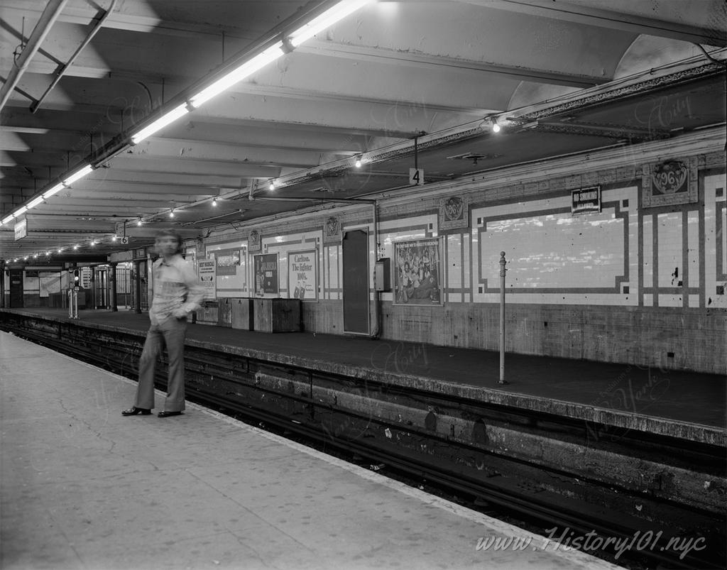 Photograph of 96th Street Subway Station showing wall and ceiling treatment along the uptown platform.