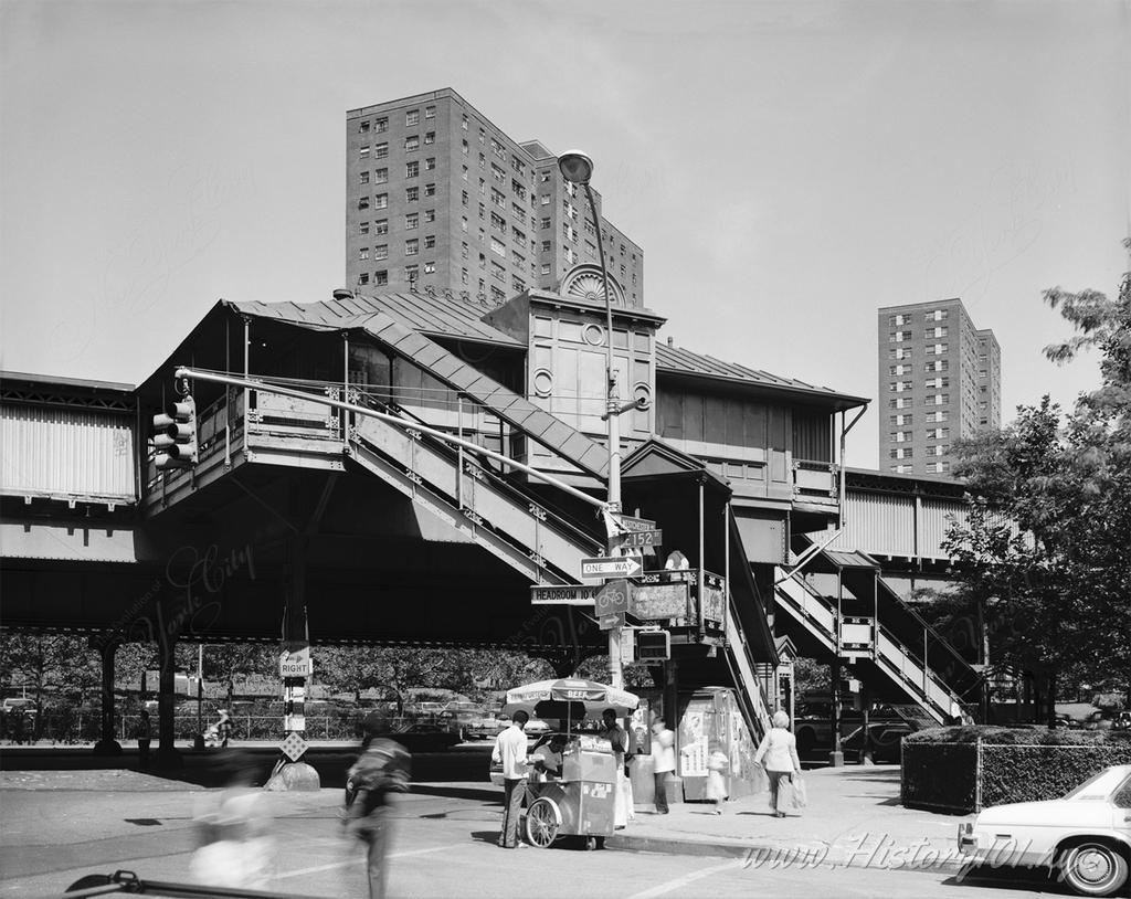 Explore a historic photograph of the Jackson Avenue IRT Station in the Bronx, capturing a defunct newsstand and a bustling hot dog cart beneath the elevated tracks