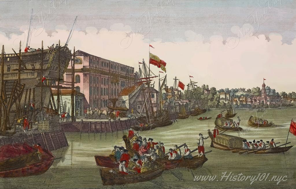 Discover Leizelt's 1775 engraving of NYC harbor, a testament to the city's early role in shaping global maritime trade and commerce