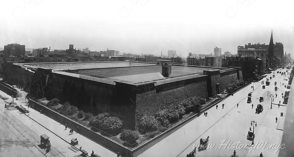 Photograph of the old Croton Reservoir prior to it's demolition at what is now the Great Lawn in Central Park.