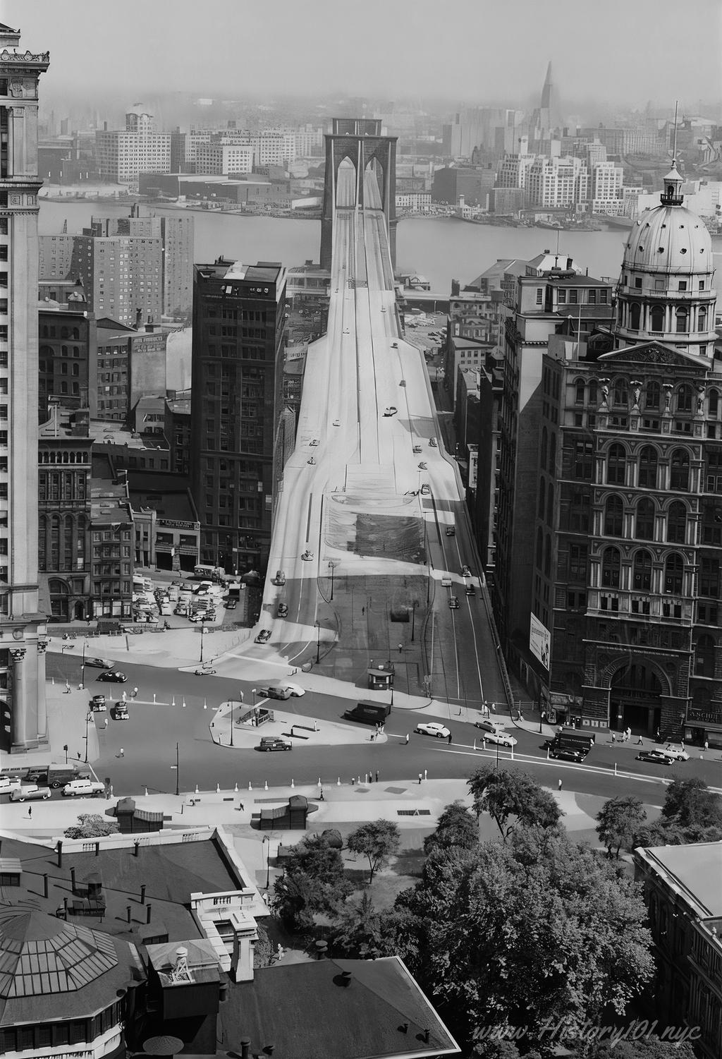 Aerial photograph looking across the East River towards Brooklyn from Manhattan's perspective.