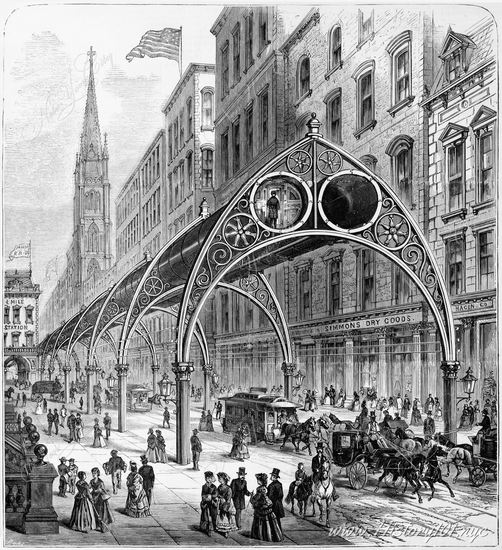 New York City - improved project of a covered atmospheric elevated railway for city transit, by Dr. R.H. Gilbert
