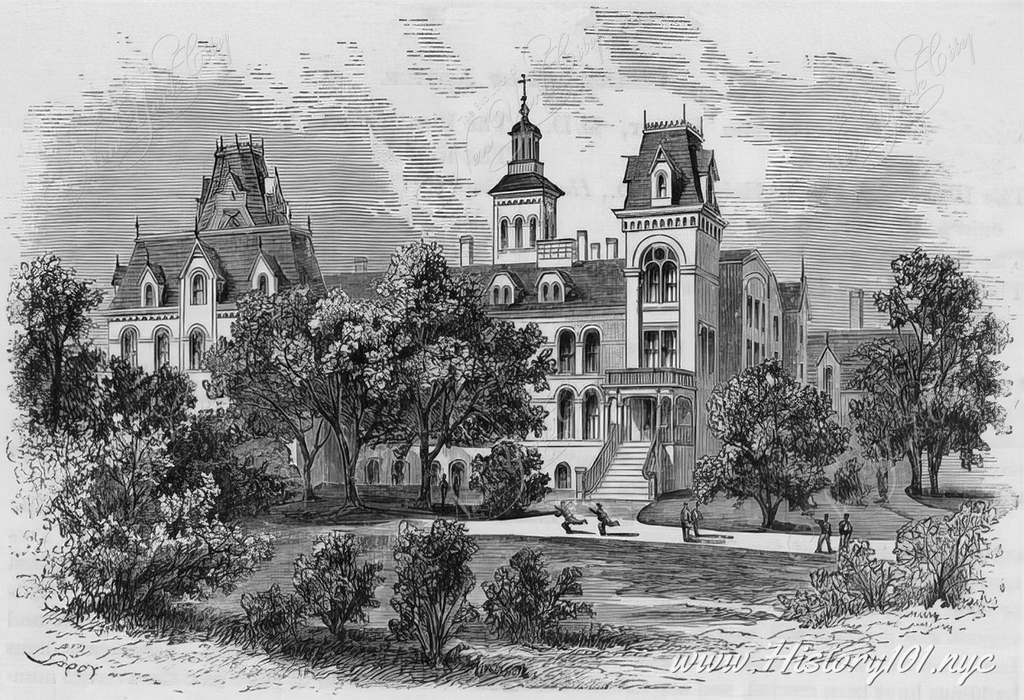 Illustration of the original building that housed the Association for the Benefit of Colored Orphans