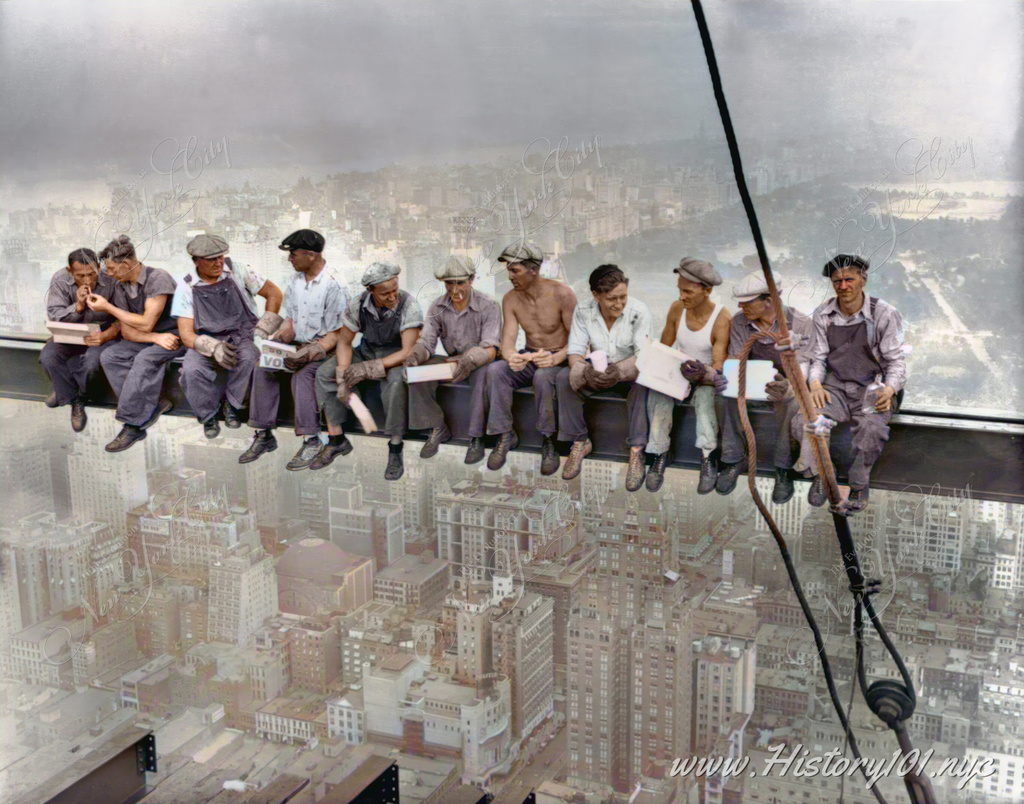 Explore the iconic 1932 photo of ironworkers lunching on a skyscraper beam in NYC, a testament to American resilience and New York's diverse heritage