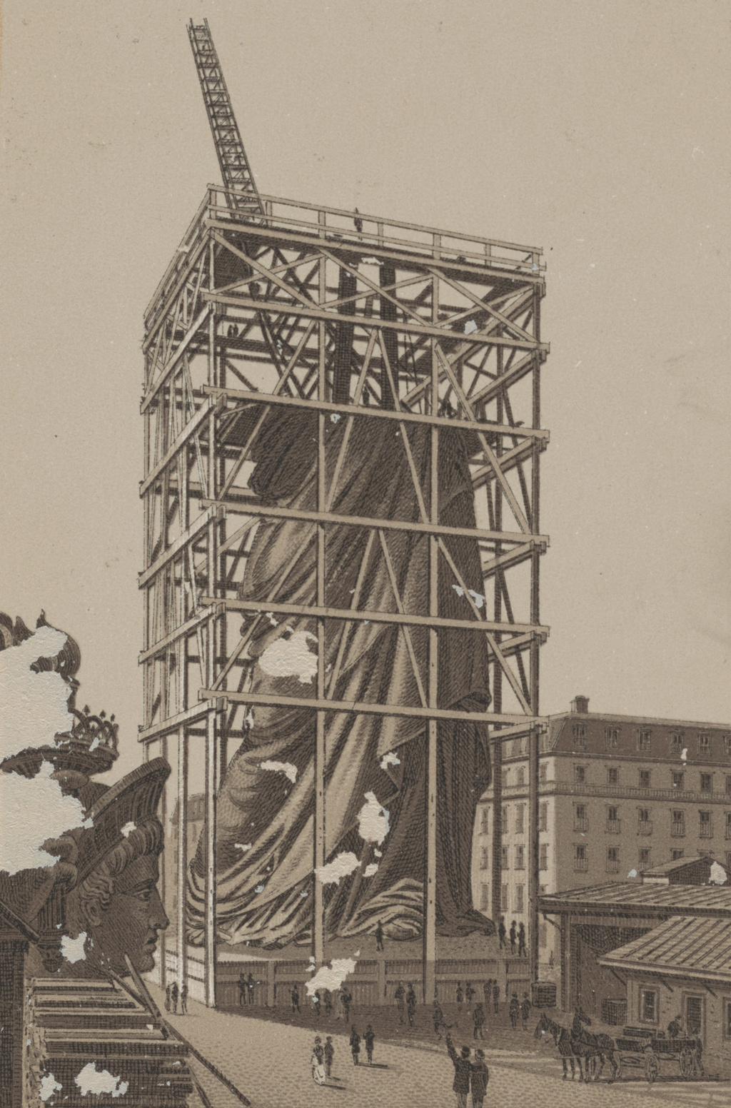 Erecting Statue of Liberty in Paris NYC in 1887