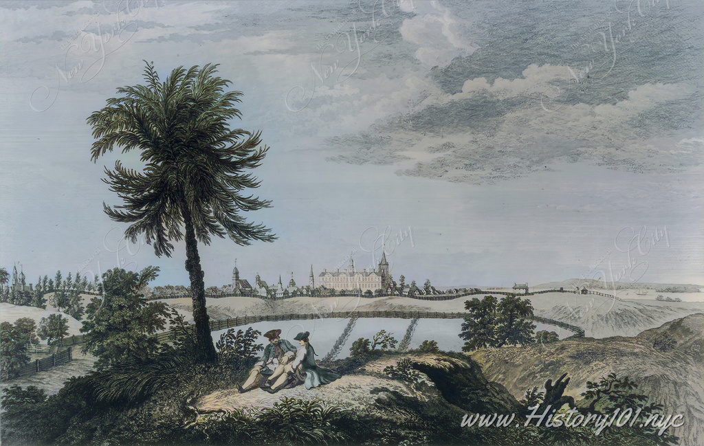 This image, titled "A south east view of the city of New York, in North America" dates back to 1768 and offers a glimpse at NYC during the late 18th century.