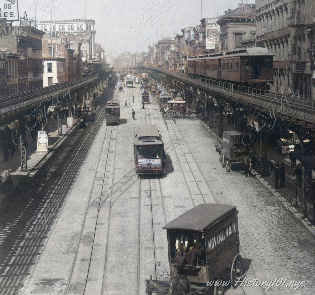 In the year 1899, the Bowery in New York City was a vibrant mix of old and new as 