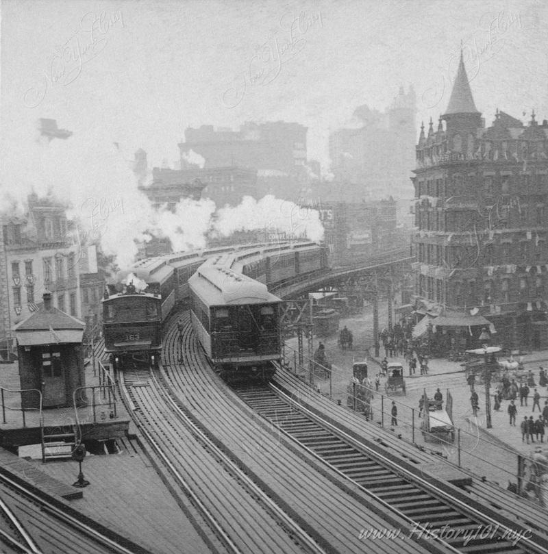 Elevated Railroad at Chatham Square, NYC in 1900