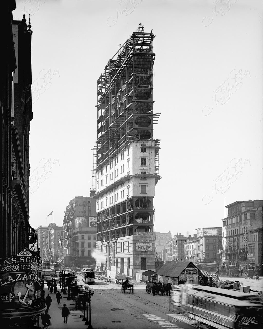 New York Times Building Under Construction at One Times Square. Completed in 1904 to serve as the headquarters of The New York Times.