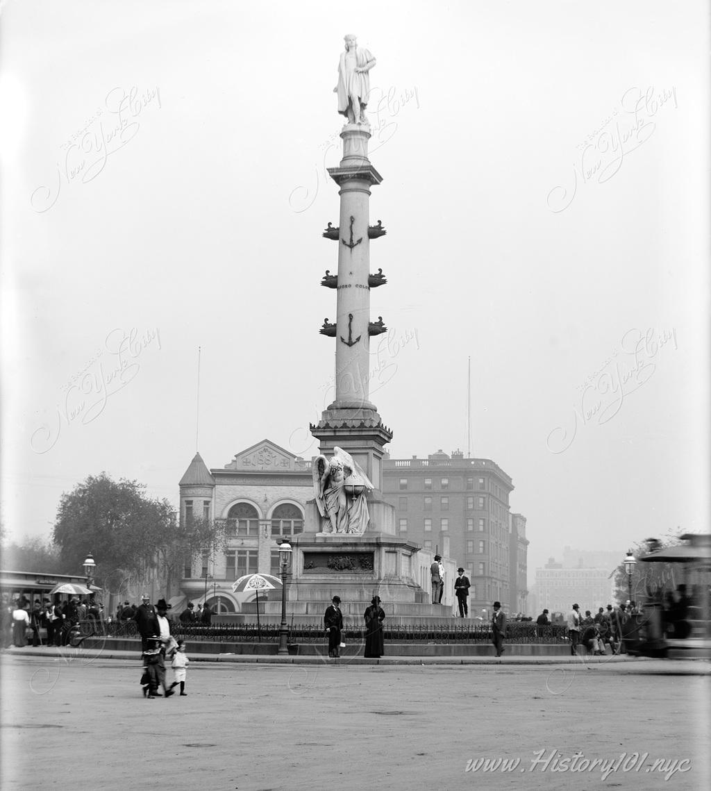 Manhattan's Columbus Monument was created by Italian sculptor Gaetano Russo as the city's 1892 commemoration of Columbus' landing 400 years prior.